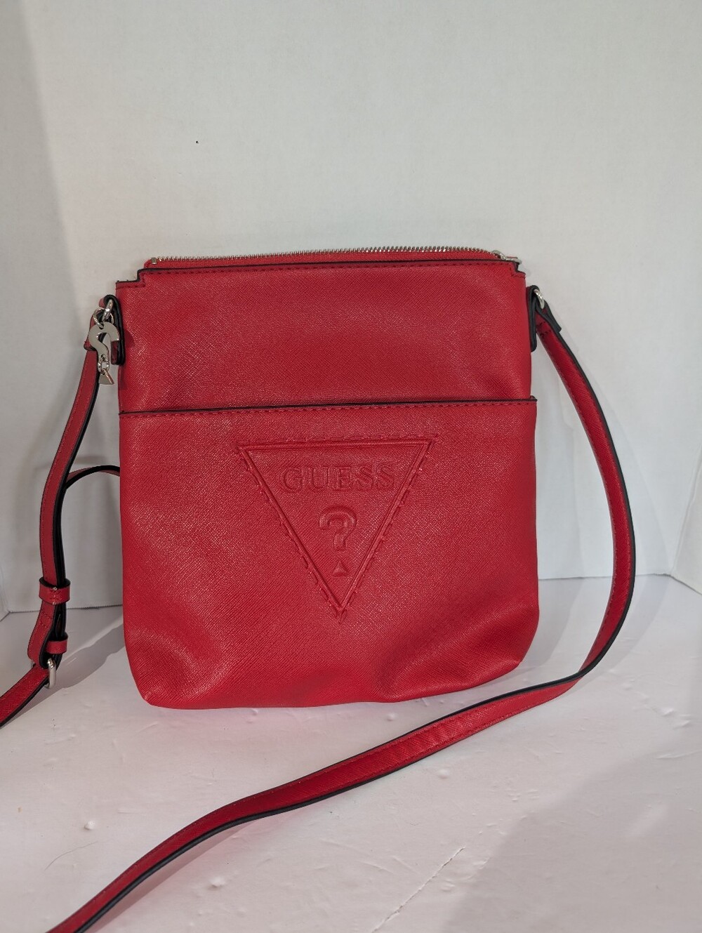 GUESS Red Embossed Triangle Logo Crossbody Bag VY637113
